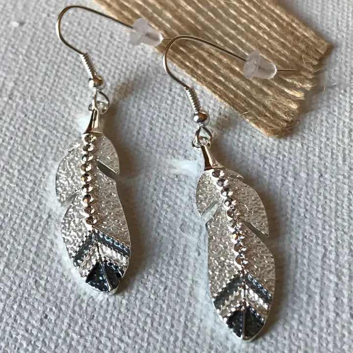 Carol Young Silver Drop Eagle Feather Earrings - On Card
