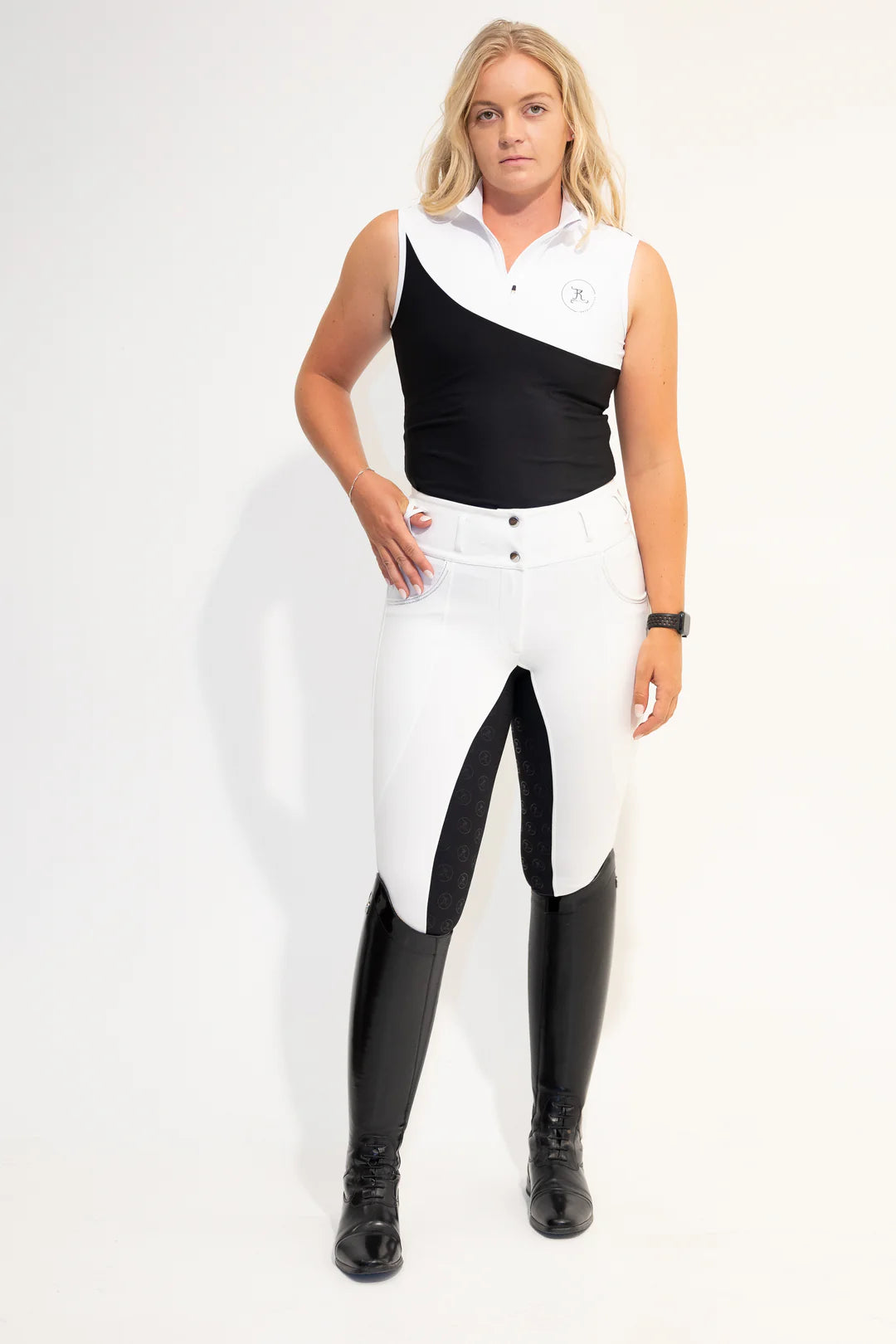 JnK Competition Breeches - Diamond Snow White with Black Seat
