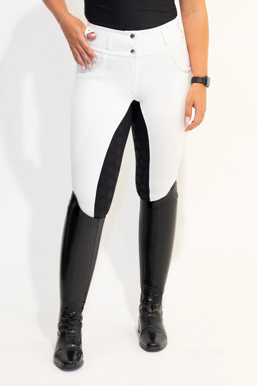 JnK Competition Breeches - Diamond Snow White with Black Seat