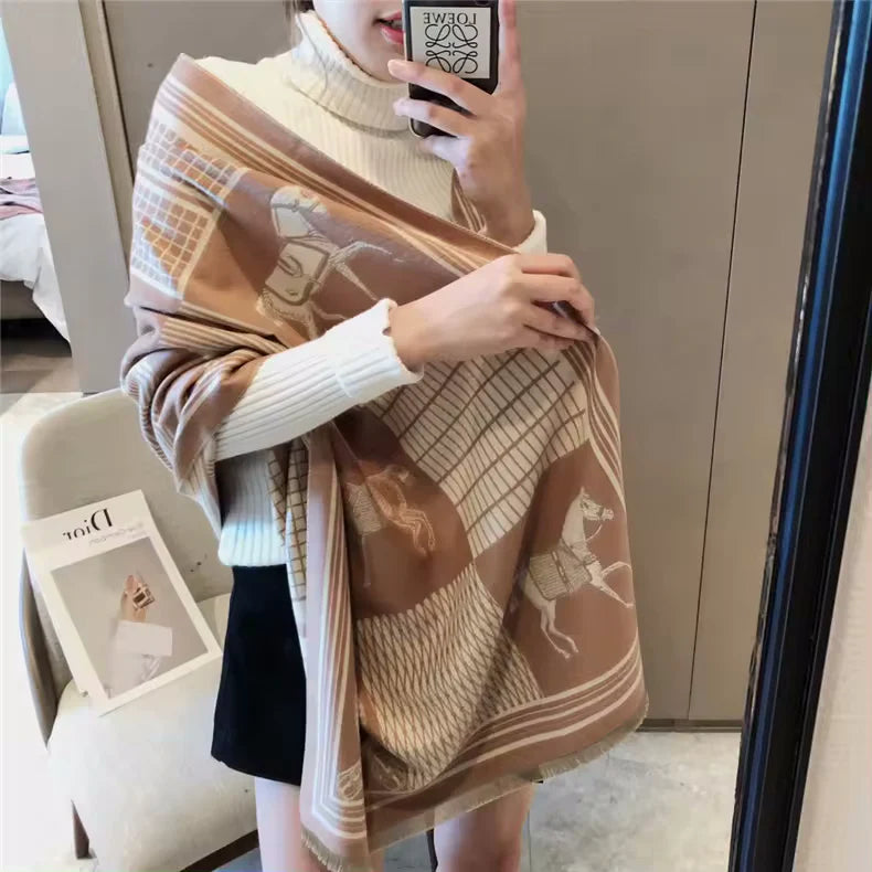 CAMERON Horse Design Cashmere Blend Pashmina/Shawl - 180x65cm