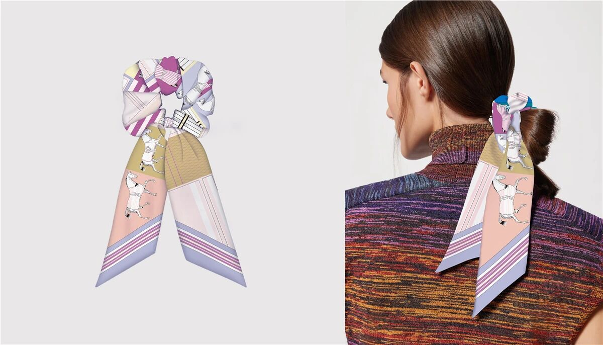 FELICITY Scrunchie Twilly Combo Horse Design Hair Tie with Ribbon