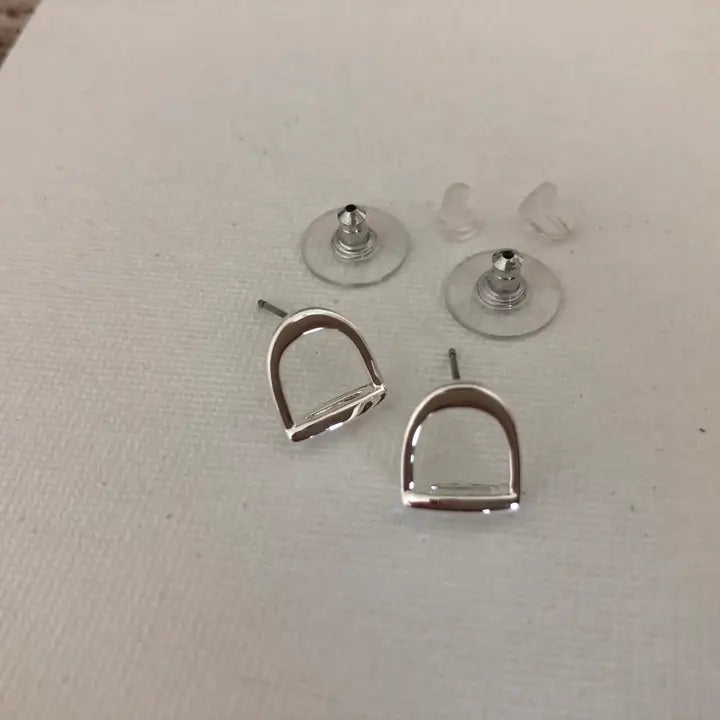 Carol Young Silver English Saddle Stirrup Earrings - On Card