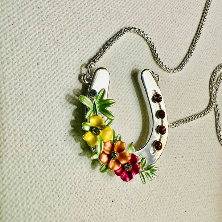 Carol Young Silver Horseshoe Necklace with Boho Flowers