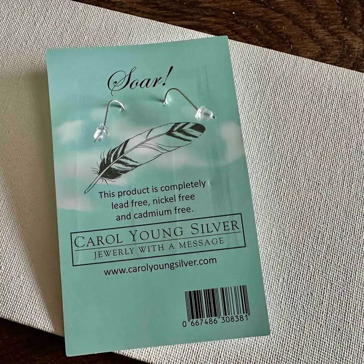 Carol Young Silver Drop Eagle Feather Earrings - On Card