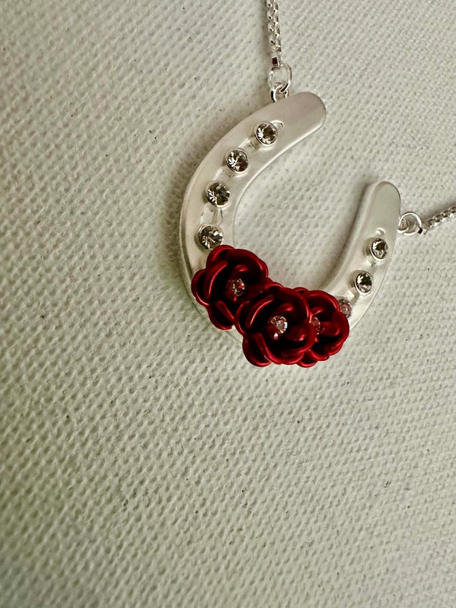 Carol Young Silver Horseshoe Necklace with Roses
