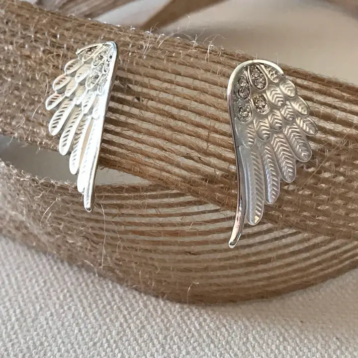 Carol Young Silver Angel Wings Post Back Earrings - On Card