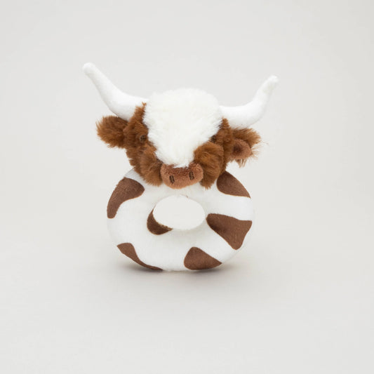 Jomanda Texas Longhorn Highland Brown Cow Baby Plush Rattle - 10cm