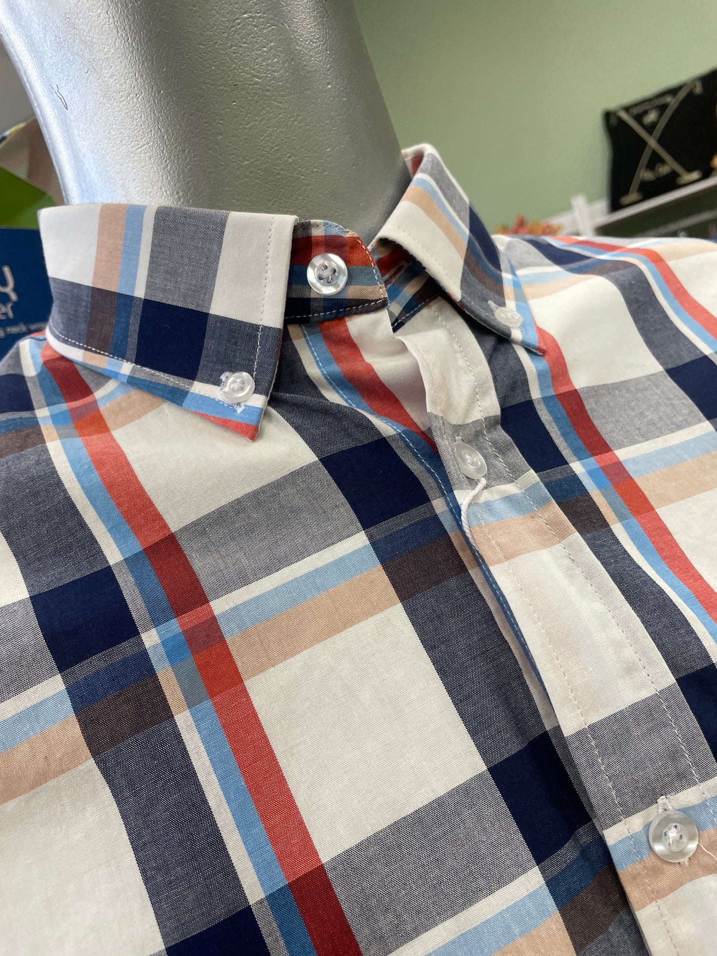 Gringa Denim Mens Long Sleeve Shirt - Blue & Red Plaid
