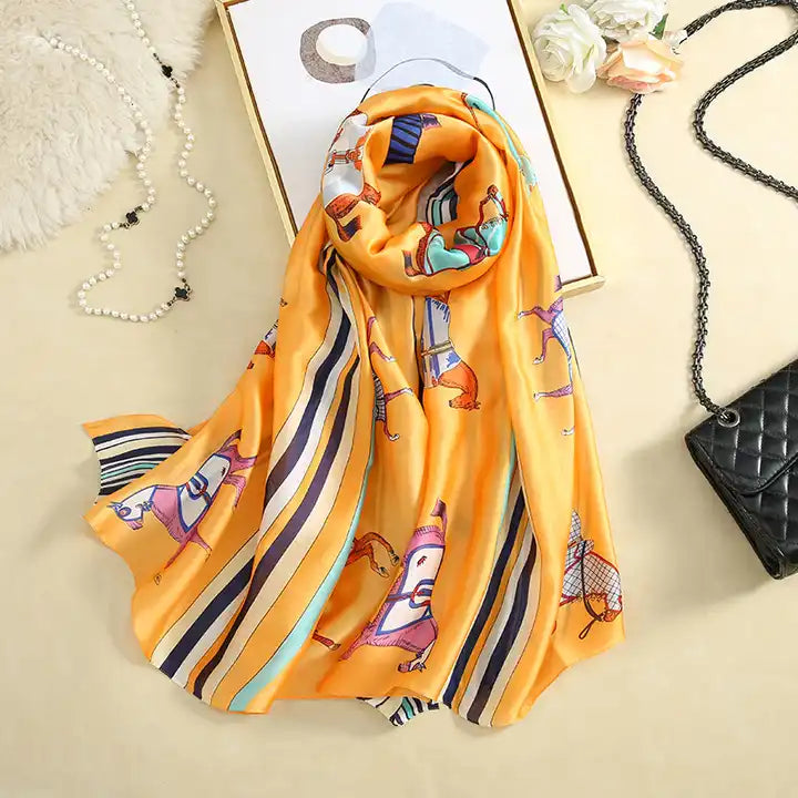 TYLER Horse Design Man Made Silk Chiffon Scarf - 90x180cm