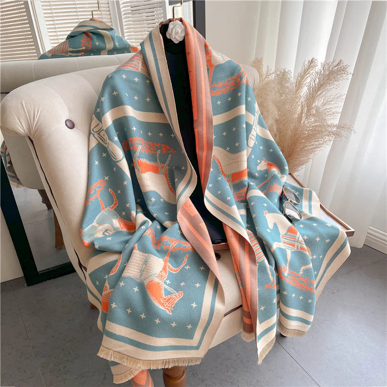 MERILYN Horse Design Cashmere Blend Pashmina/Shawl - 180x65cm