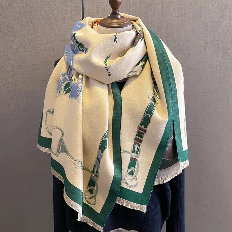 POPPY Horse Design Cashmere Blend Pashmina/Shawl