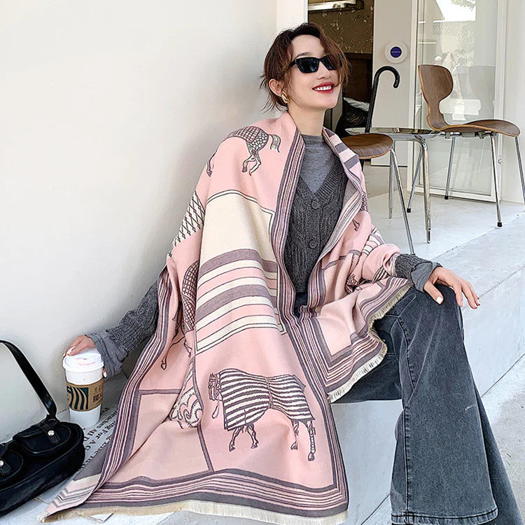 CUTHA Horse Design Cashmere Blend Pashmina/Shawl