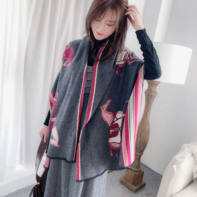 ALAINE Horse Design Cashmere Blend Pashmina/Shawl - 180x65cm