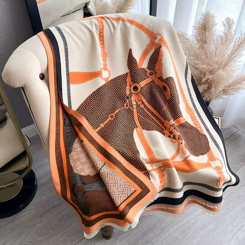 MILANO Horse Design Cashmere Blend Pashmina/Shawl - 180x65cm