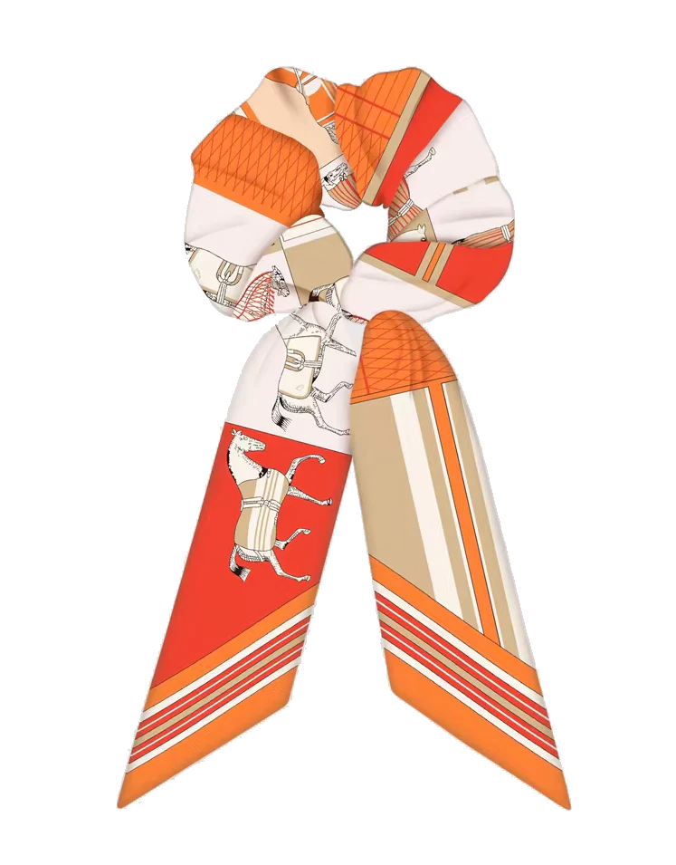 FELICITY Scrunchie Twilly Combo Horse Design Hair Tie with Ribbon