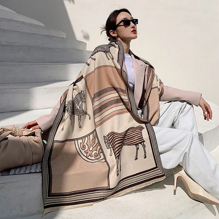 CUTHA Horse Design Cashmere Blend Pashmina/Shawl