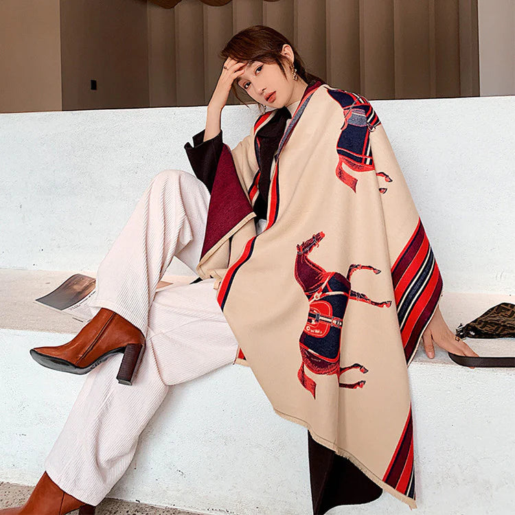 ALAINE Horse Design Cashmere Blend Pashmina/Shawl - 180x65cm