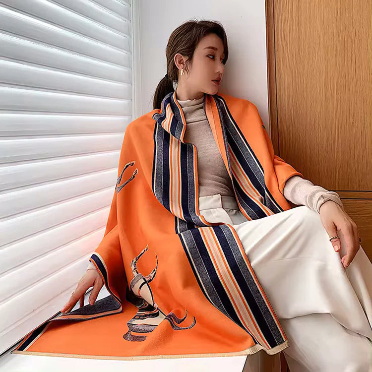 ALAINE Horse Design Cashmere Blend Pashmina/Shawl - 180x65cm