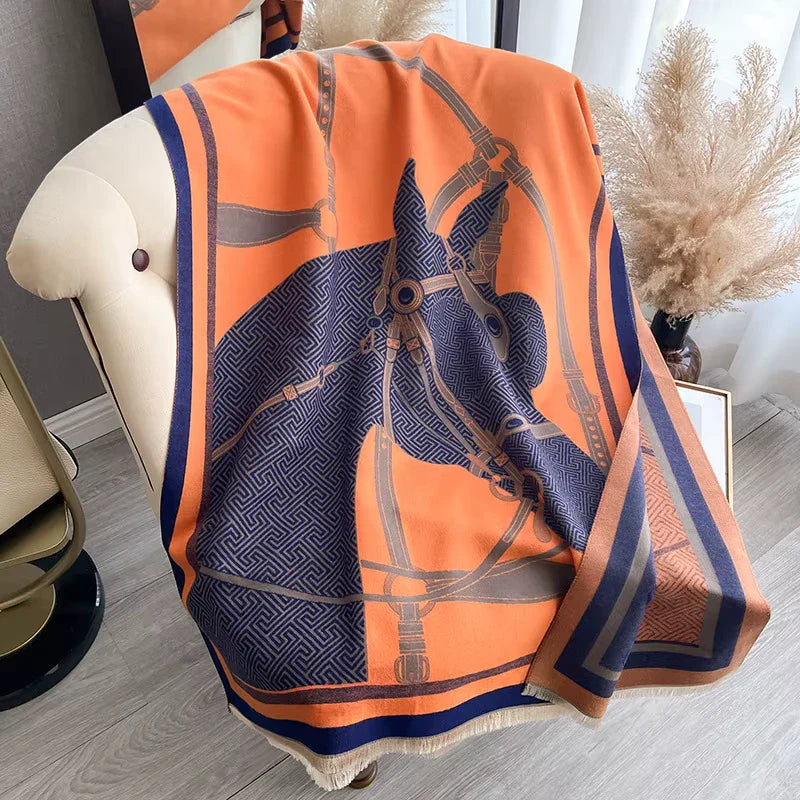 MILANO Horse Design Cashmere Blend Pashmina/Shawl - 180x65cm