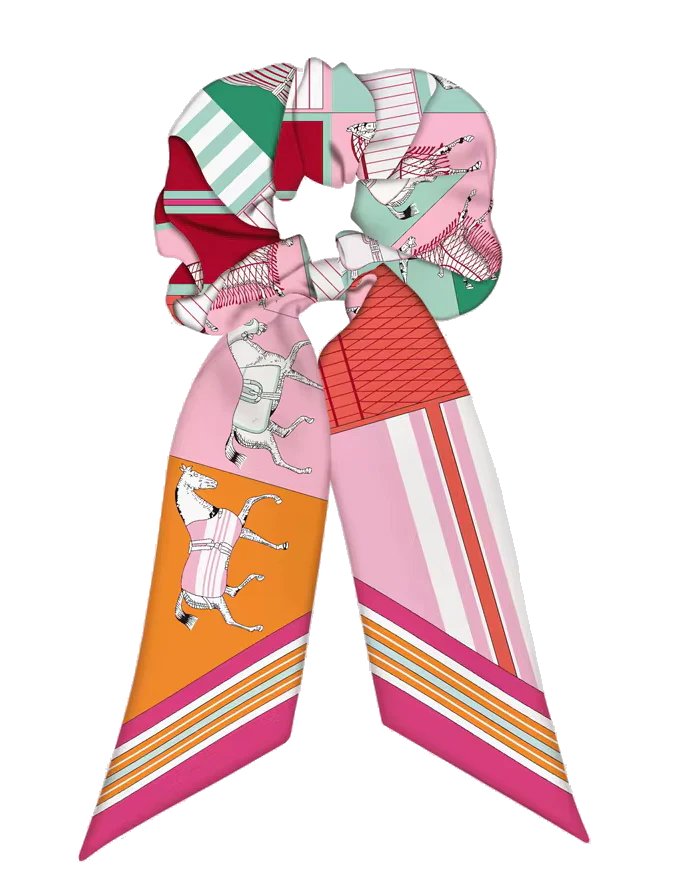 FELICITY Scrunchie Twilly Combo Horse Design Hair Tie with Ribbon