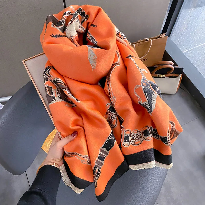 POPPY Horse Design Cashmere Blend Pashmina/Shawl