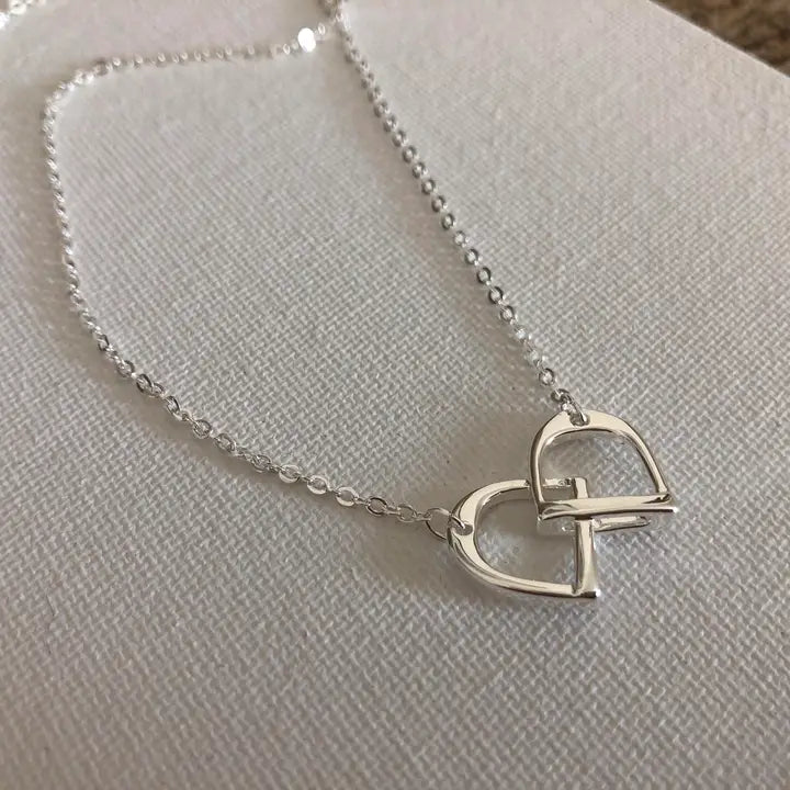 Carol Young Silver English Saddle Double Stirrup Necklace - On Card