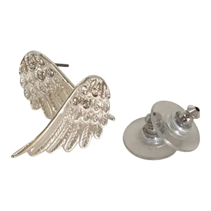 Carol Young Silver Angel Wings Post Back Earrings - On Card