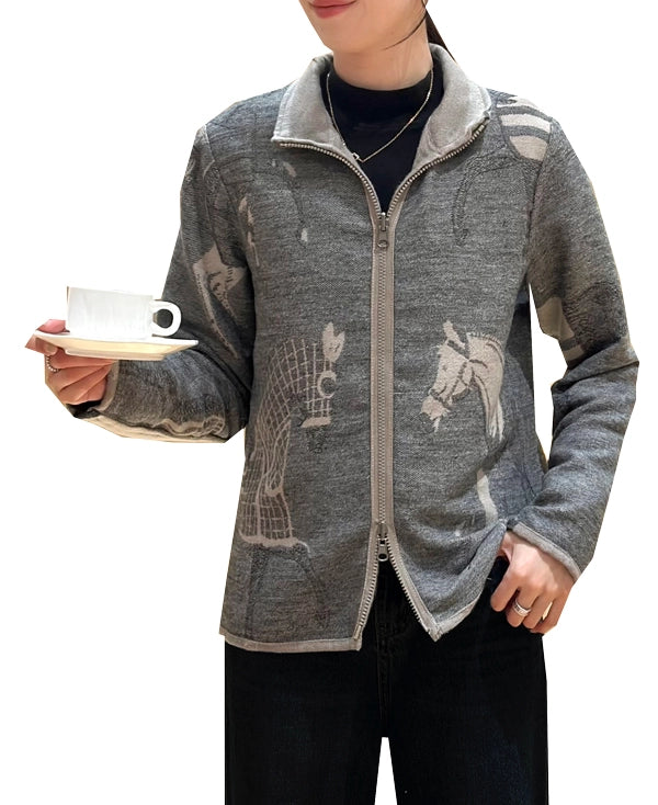 Winding River Equestrian Trotter Reversible Zipper Sweater - Tan/Grey