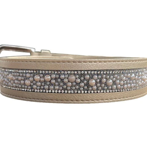 Cavaleira Equestrian Elegant Leather Belt - Wide Pearl - Gold