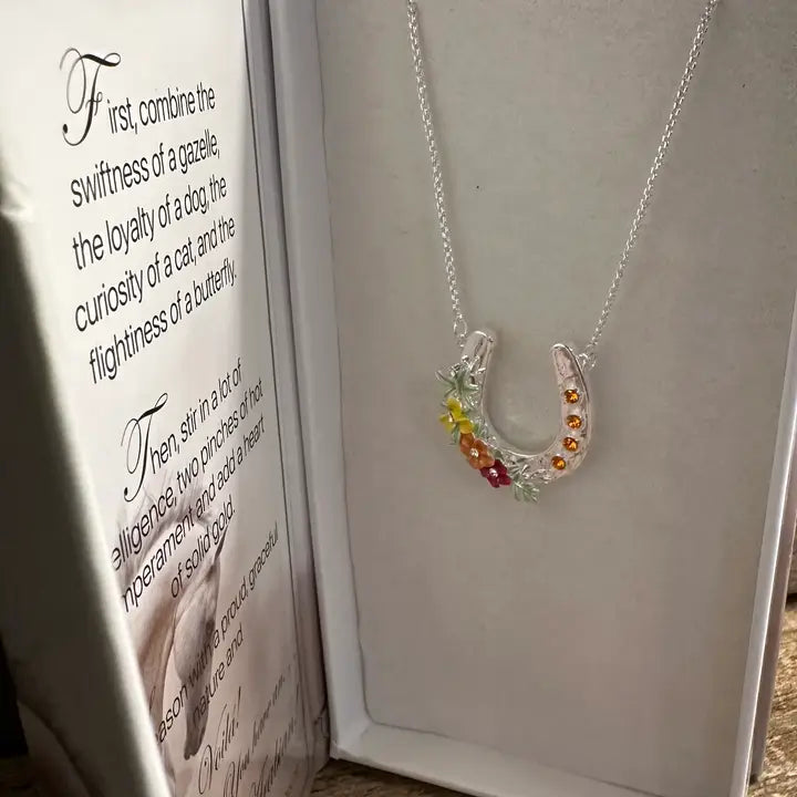 Carol Young Silver Horseshoe Necklace with Boho Flowers