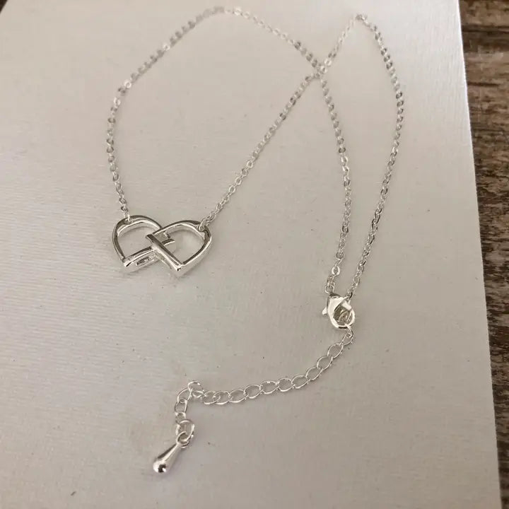 Carol Young Silver English Saddle Double Stirrup Necklace - On Card