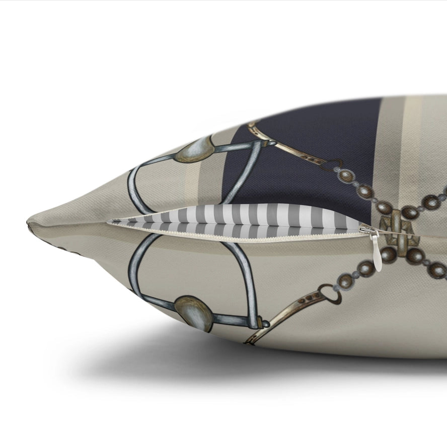 All Designs Equine - Navy Striped Double Sided Equestrian Pillow Case - 20 x 20