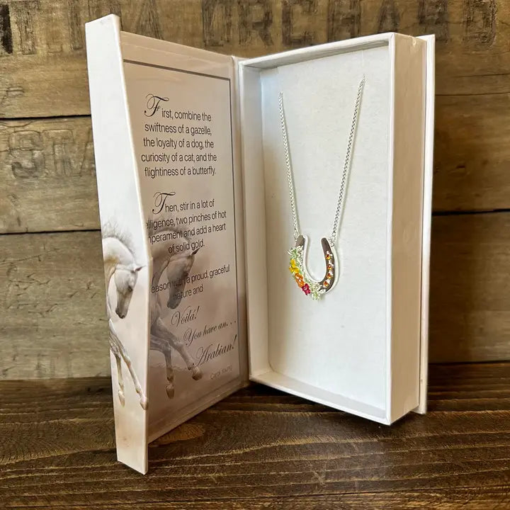 Carol Young Silver Horseshoe Necklace with Boho Flowers