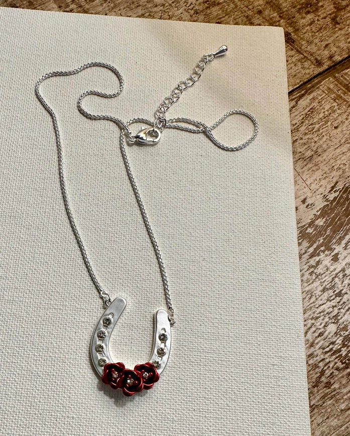 Carol Young Silver Horseshoe Necklace with Roses