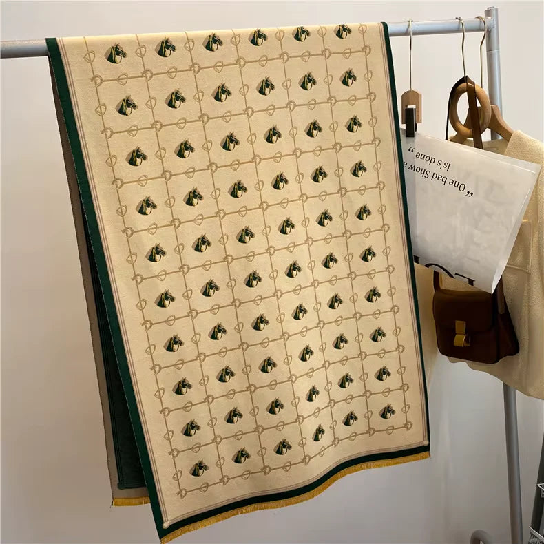 BRIANNA Horse Design Cashmere Blend Pashmina/Shawl - 180x65cm
