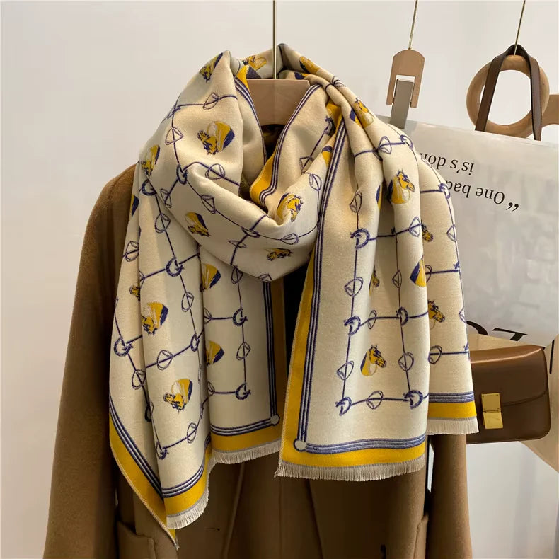 BRIANNA Horse Design Cashmere Blend Pashmina/Shawl - 180x65cm