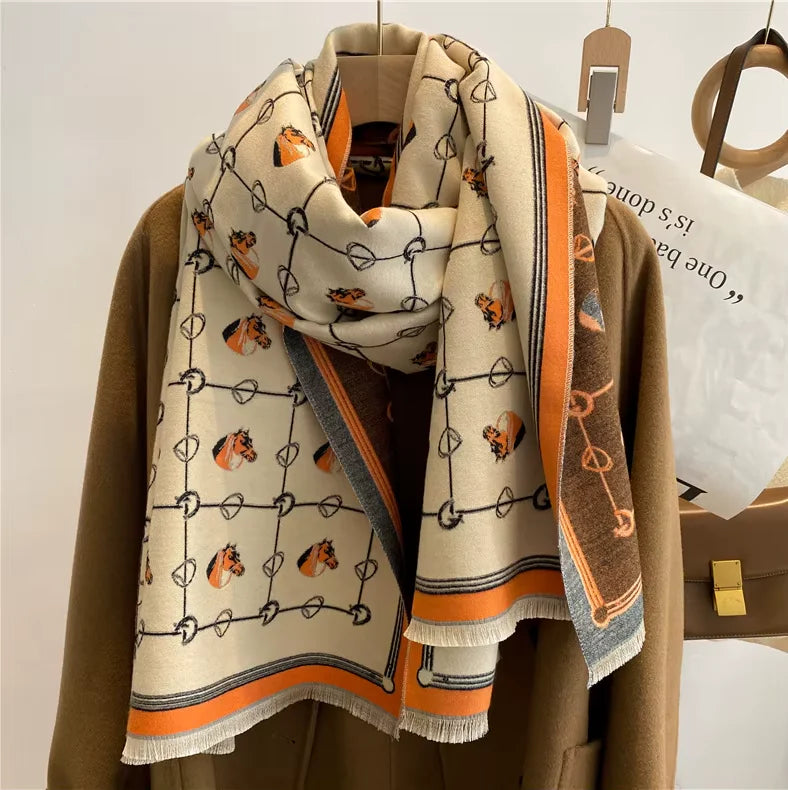 BRIANNA Horse Design Cashmere Blend Pashmina/Shawl - 180x65cm