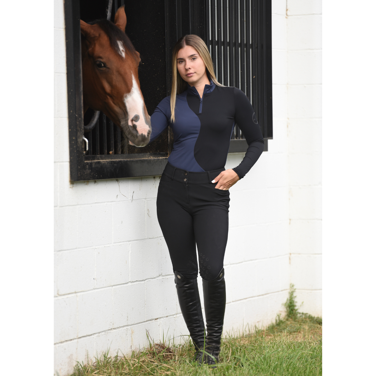 Equestrian Club Lenna LS Training Top - Black/Navy - ON ORDER DUE END OF OCTOBER