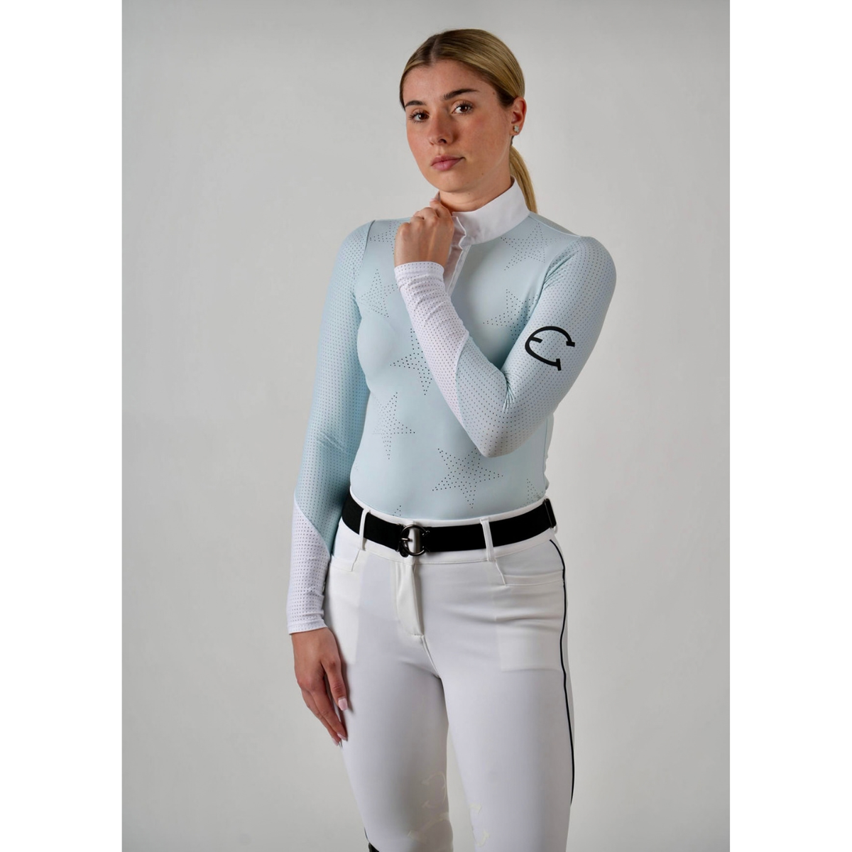 Equestrian Club Star LS Show Shirt - Aqua/White - ON ORDER DUE END OF OCTOBER
