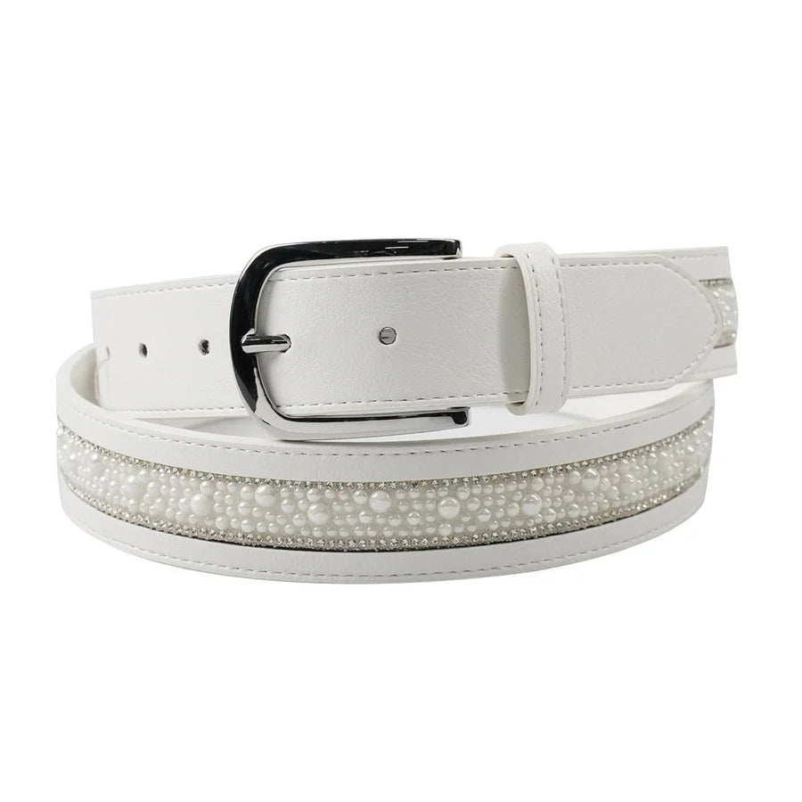 Cavaleira Equestrian Elegant Leather Belt - Wide Pearl - White