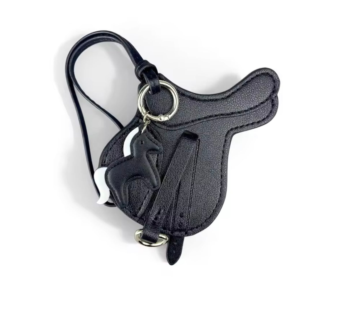 SALLY PU Leather Saddle Bag Charm with Tiny Horse