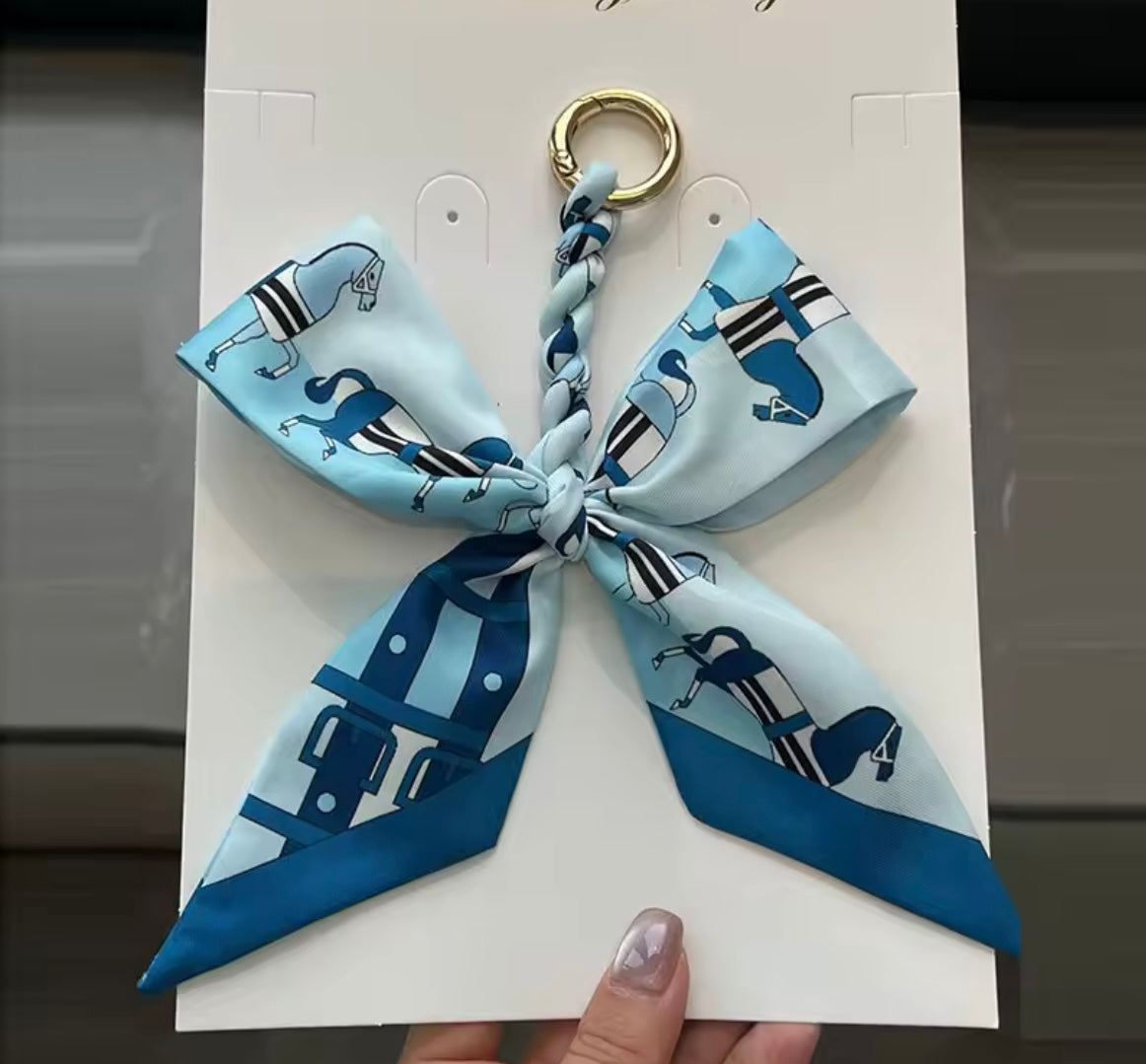 PAULETTE Horse Print Silk Scarf Keyring/Bag Charm