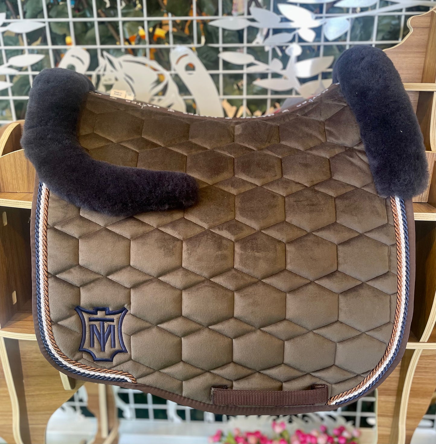 Mattes Eurofit Dressage SaddlePad - Brown Velvet - Top Sheepskin - Medium