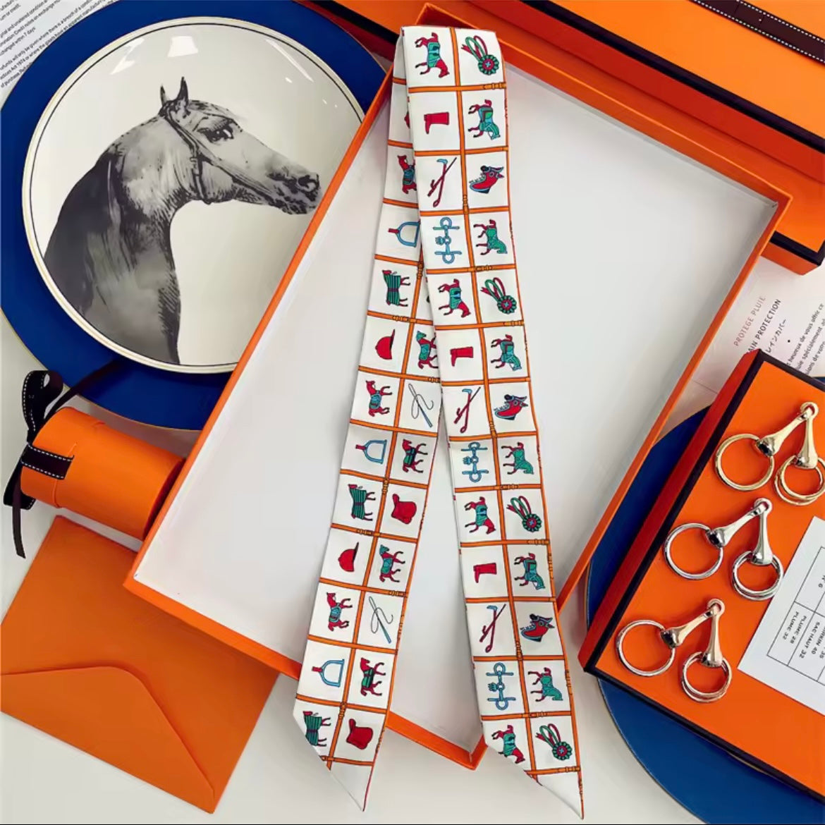 JAMES Horse Design Twilly Scarf, Hair or Handbag Tie - Pure Silk