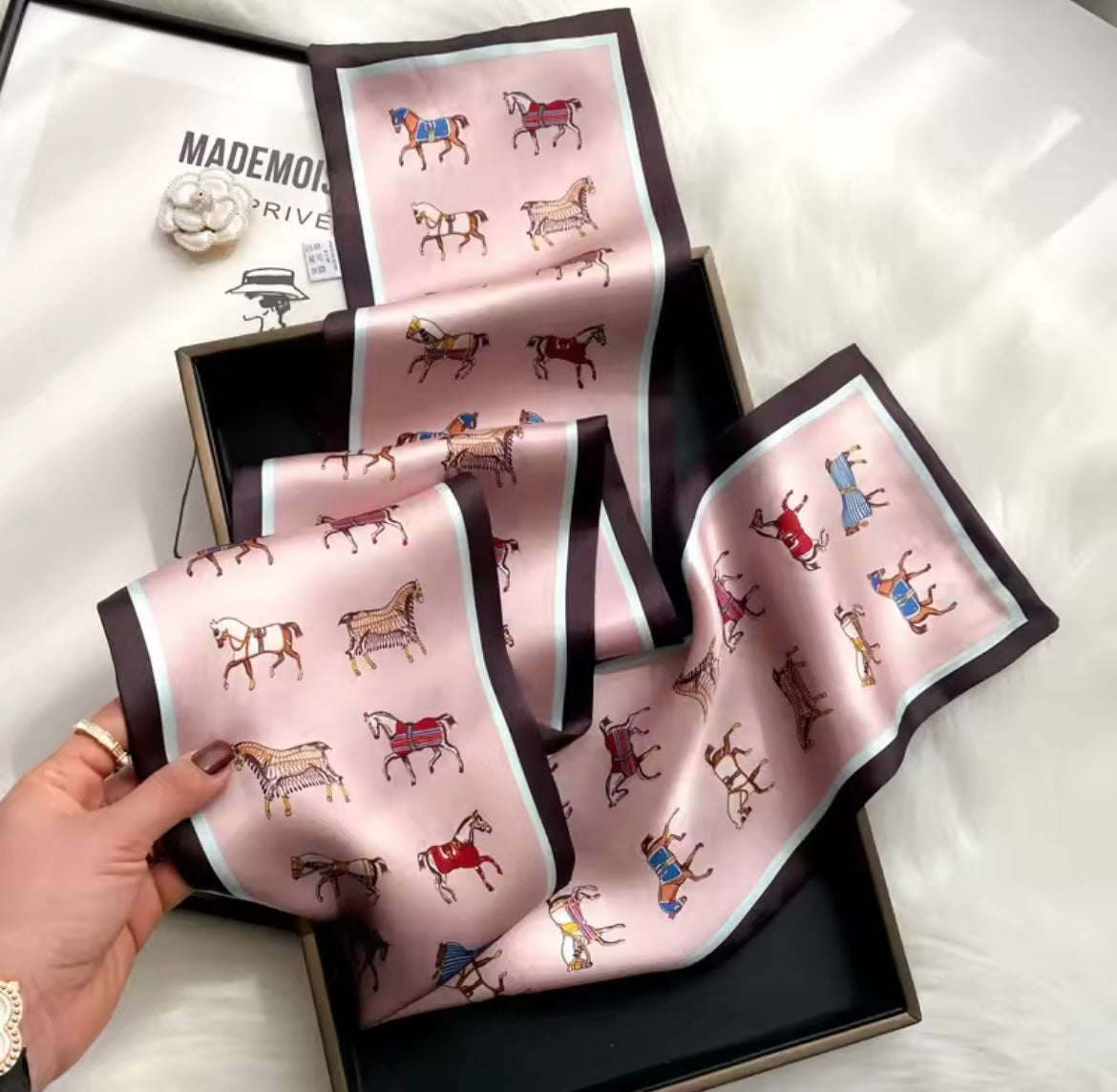 DARCY Horse Design Silk Skinny Scarf - Pure Mulberry Silk