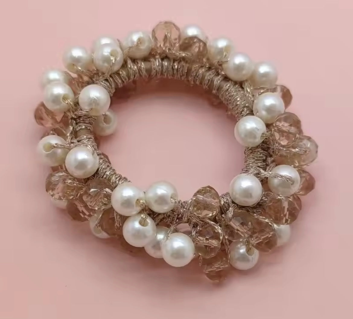 THD Imitation Crystal & Pearl Scrunchie