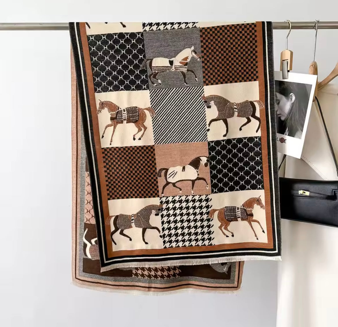 Horse Print Cashmere Blend Scarf