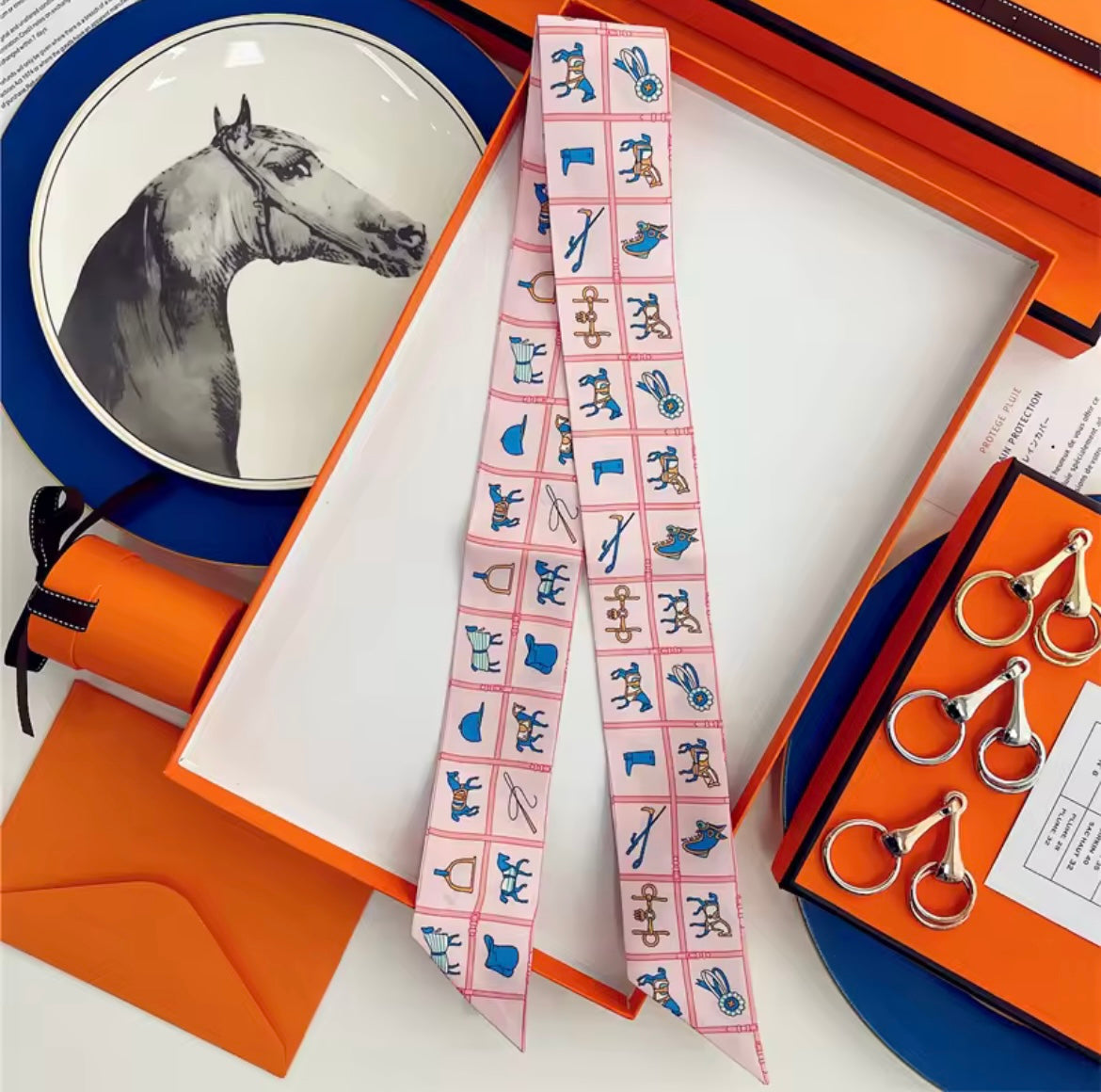 JAMES Horse Design Twilly Scarf, Hair or Handbag Tie - Pure Silk