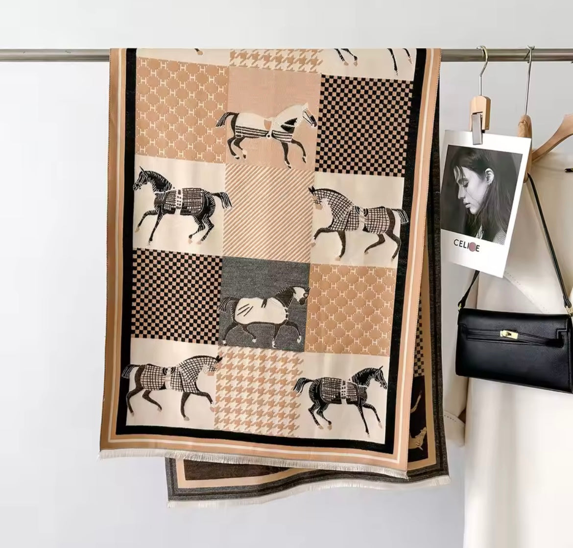 Horse Print Cashmere Blend Scarf