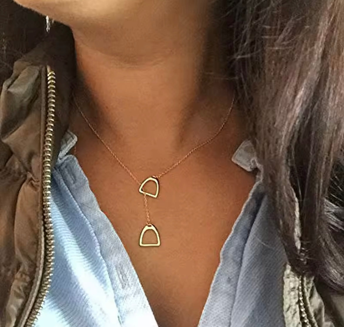 THD Mini English Stirrup Iron Lariat Long Necklace